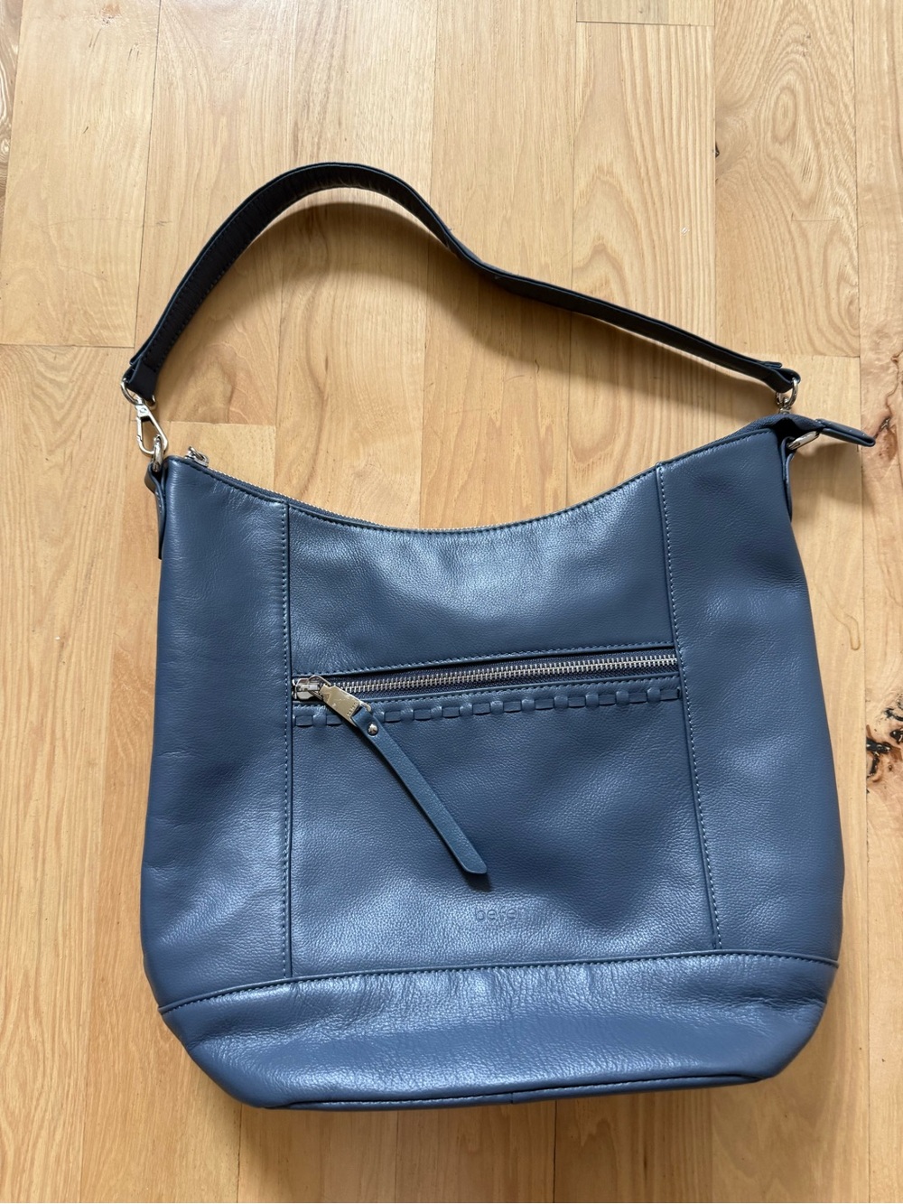 befen Genuine Leather Crossbody Hobo Purse with 2 Removable Straps in Blue